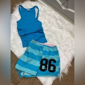 Y2K Victoria's Secret PINK Blue Shorts and  Tank Top